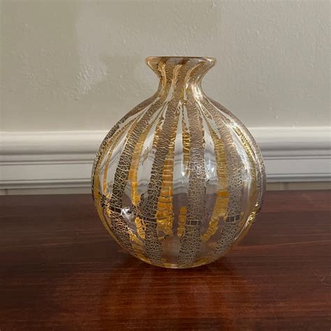 Vintage Seguso Viro Murano 7 Tall Glass Bottle Vase With Gold Etsy