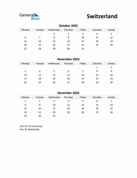 Q4 2025 Monday Start Quarterly Calendar With Switzerland Holidays