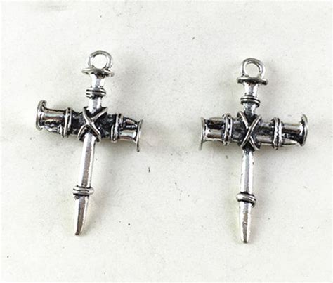 15pcs Antique Silver Nail Cross Charm Pendants 20x33mm Tb23451 Etsy