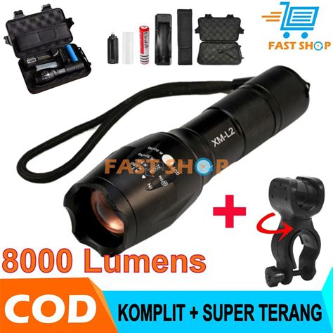 Jual Paket Senter LED Tactical CREE XM L2 8000 Lumens Senter Swat