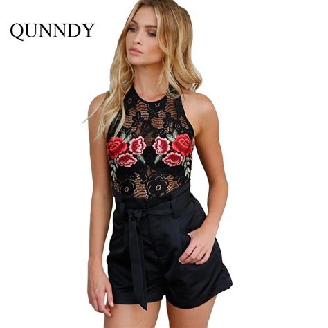 Mesh Sleeveless Sexy Lace Bodysuit Women Tops 2017 Embroidery See