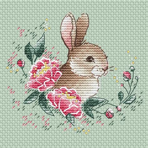 Bunny In Flower Wreath Cross Stitch Pattern Easter Bunny Cross Stitch