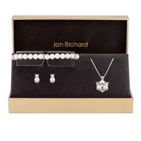 Jon Richard Silver Plated Clear Crystal Pearl And Crystal Cluster Trio