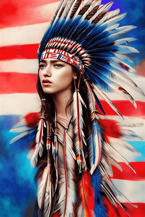 Hyper Realistic American Flag Native Indian Graphic · Creative Fabrica