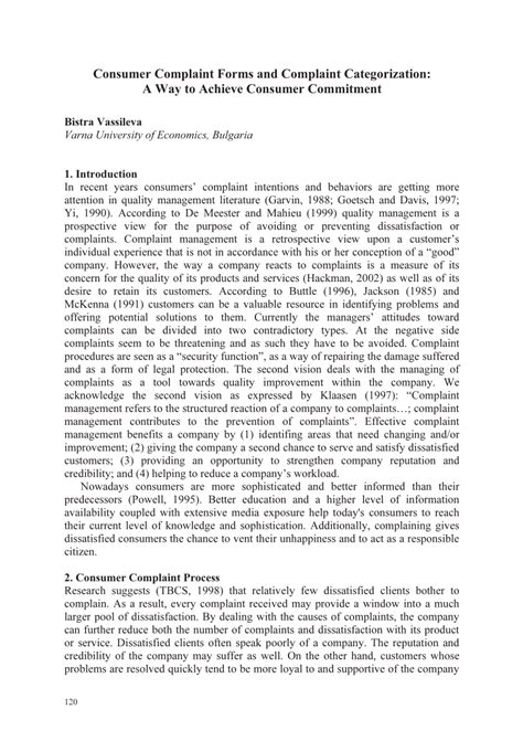 Pdf Consumer Complaint Forms And Complaint Categorization A Way To
