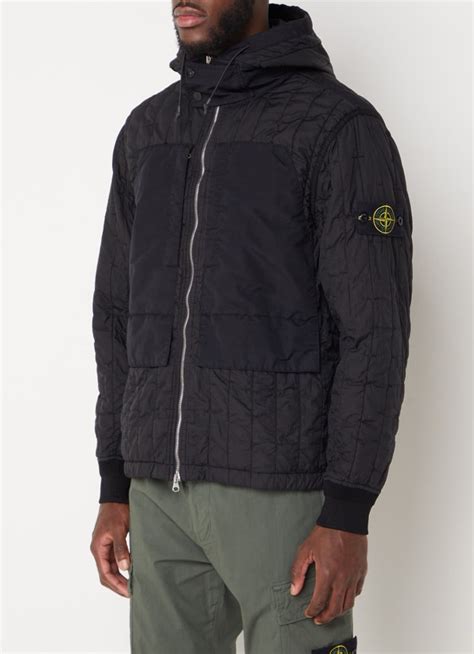 Stone Island 40731 Gewatteerd Jack Met Klepzakken En Logo • Zwart • De