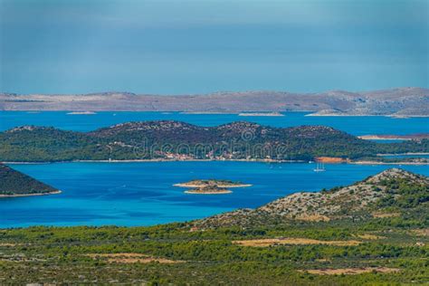 Vransko Lake And Kornati Islands View From Kamenjak Hill Stock Photo