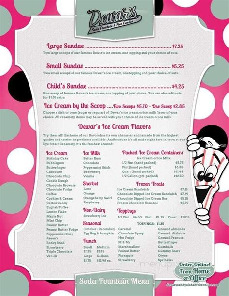 Menu Of Dewar S Candy Shop In Bakersfield Ca 93304