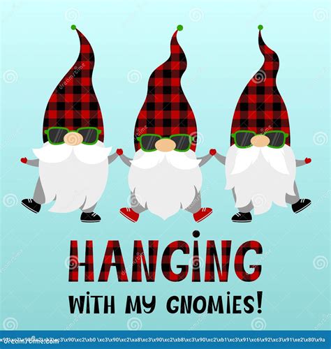 Cartoon Vector Gnomes In Green Sunglasses And Plaid Hats Quote Hanging