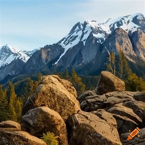 Rocky Hillside With Snow Capped Mountains In The Distance On Craiyon