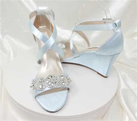 Baby Blue Wedding Sandals Blue Bridal Wedge Sparkling Crystals Blue Baby Bridal Shoes Blue ...