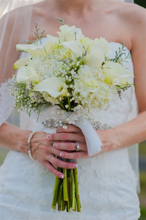 All White Calla Lily Hydrangea And Babys Breath Bouquet