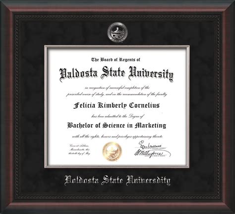 Valdosta State Diploma Frame Maho Braid W VSU Silver Seal Black Fillet