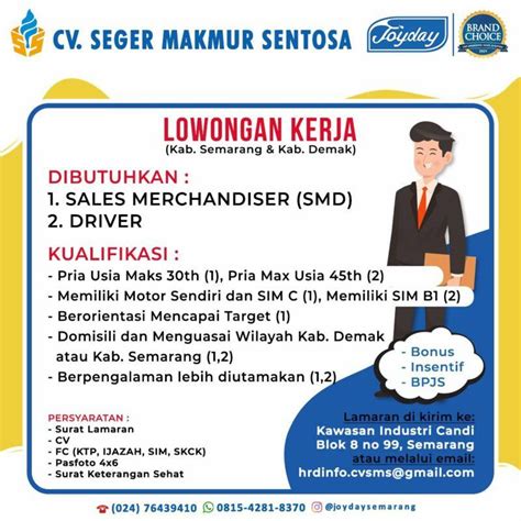 Lowongan Kerja Sales Merchandiser Smd Driver Di Cv Seger Makmur