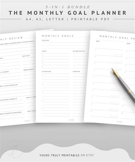 Monthly Goals Template Monthly Goal Progress Tracker Simple Etsy