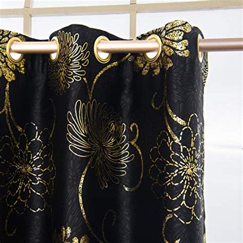 Myru Black And Gold Blackout Curtains For Bedroom Luxury Flower Curtains For Living Room 2 X