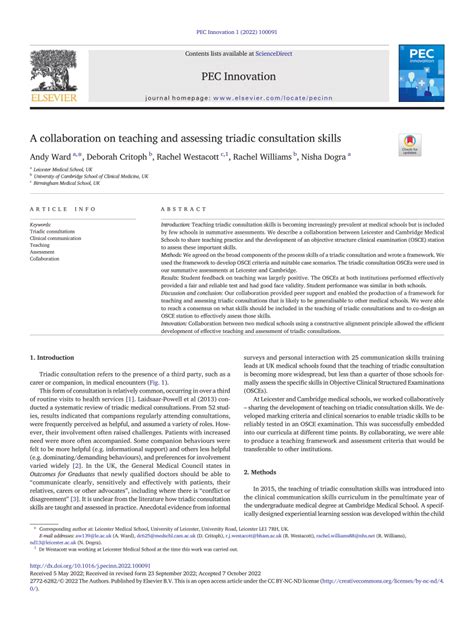 Pdf A Collaboration On Teaching And Assessing Triadic Consultation Skills