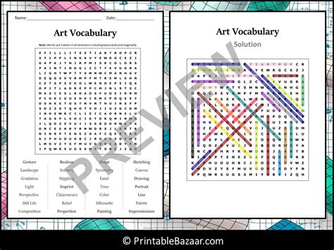 Art Vocabulary Word Search Puzzle Worksheet Activity Teaching Resources