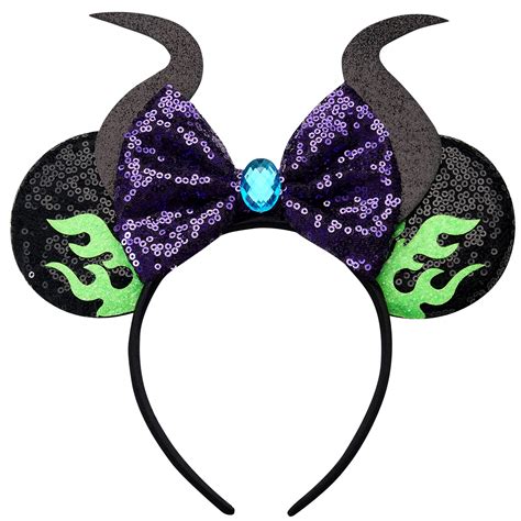 RAZKO Maleficent Minnie Ears Headband, Sequin Black Devil Mouse Ears ...