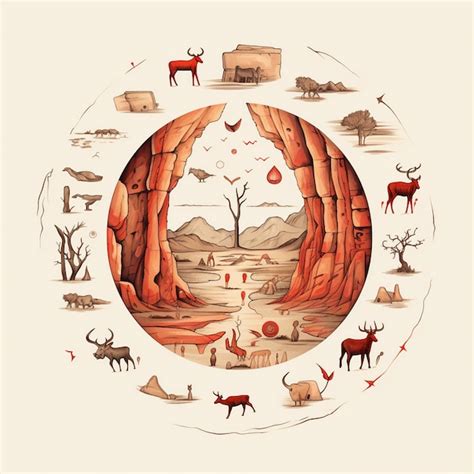 Premium AI Image | a drawing of a landscape with animals and mountains.