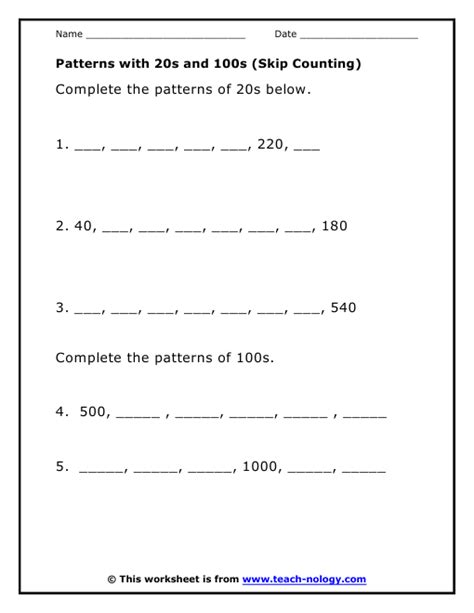 Patterns With 20s And 100s Skip Counting