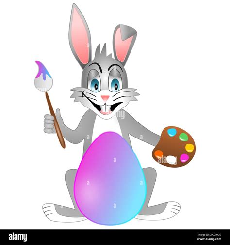 Isolated Easter Bunny Rabbit Who Is Painting Easter Egg Stock Photo