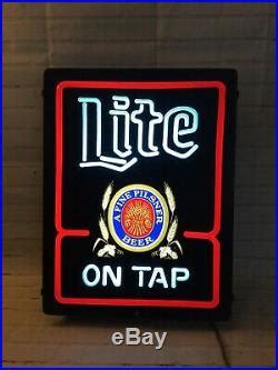 Vintage Miller Lite On Tap Neon Looking Lighted Beer Bar Sign Vintage