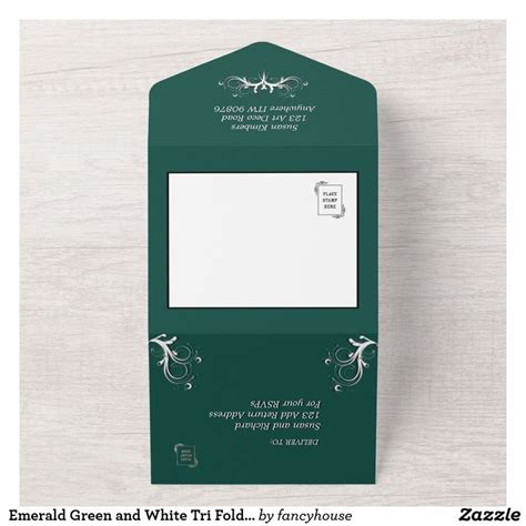 Emerald Green And White Tri Fold W Rsvp Wedding All In One Invitation