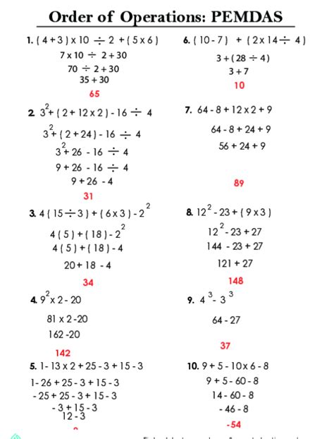 Order Of Operations Grade 6 Worksheets