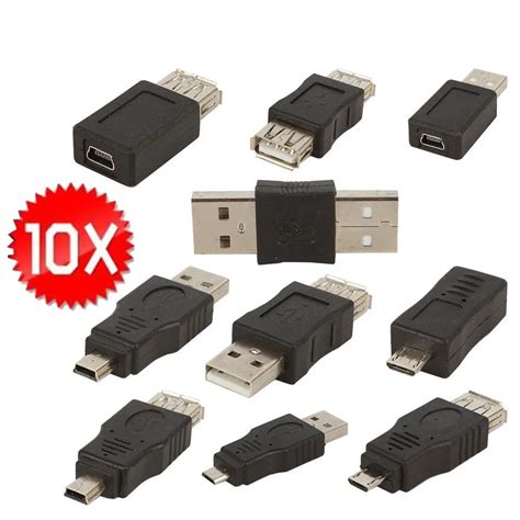Mini 10Pcs OTG 5pin F/M Mini USB Micro USB Adapter Converter Male to ...
