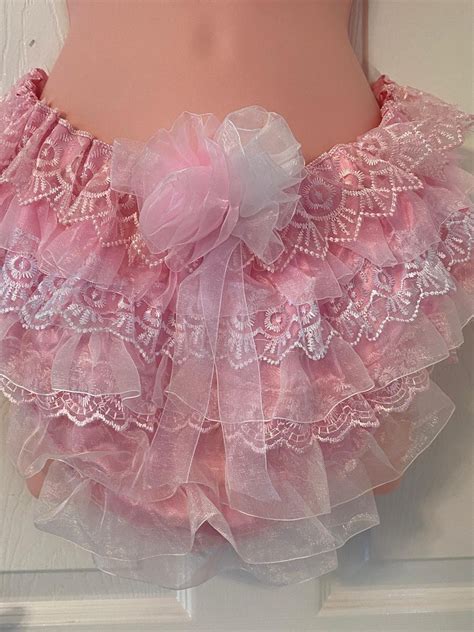 Sissy Panty Bikini Lingerie Pink Satin And Design Lace Pink Organza Frilly Knickers Handmade