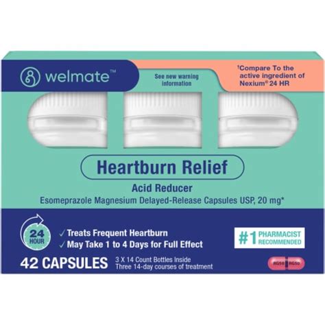 Welmate Esomeprazole 20 Mg 42 Capsules 1 Pack 24hr Heartburn Relief For Men And Women 1 Fry