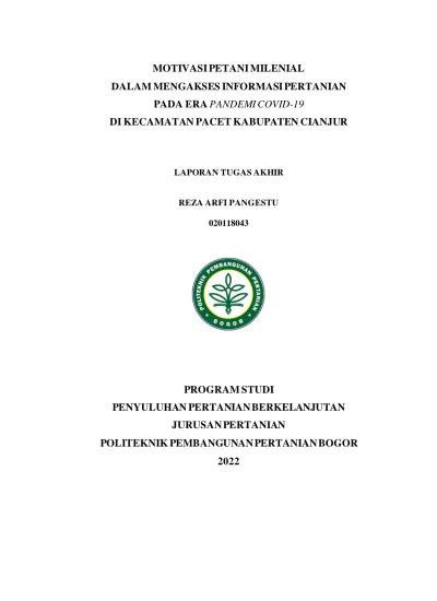 Motivasi Petani Milenial Dalam Mengakses Infromasi Pertanian Pada Era