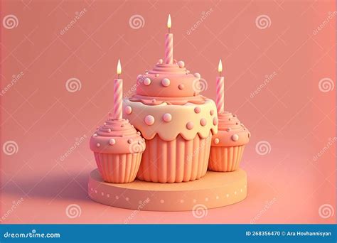 3d Birthday Cake Icon Set With Candles And Decorations Stock