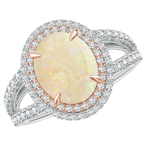 Customizable Angara Gia Certified Natural Opal Split Shank Double Halo