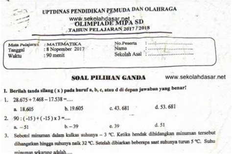 Soal Seleksi Osn Olimpiade Matematika Sd Made Edukasi