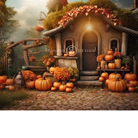 Fall Digital Backdrop – Cute Cottage – Squijoo.com