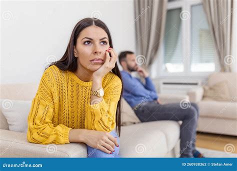 Sad Couple Not Talking To Each Other After Quarrel Pensive Upset Woman