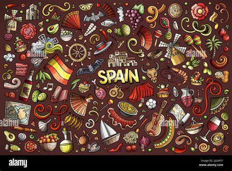 Doodle Cartoon Set Of Spain Objects And Symbols Stock Vector Image