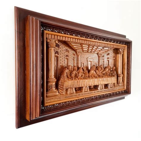 An Intricately Carved Wooden Wall Hanging Depicting The Last Supper Of