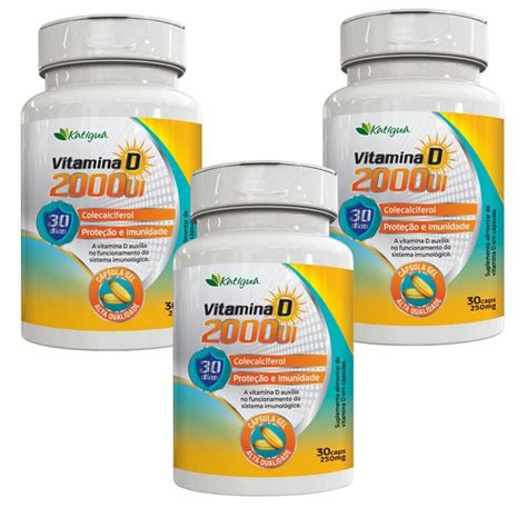 Kit 3uni Vitamina D 2 000UI 250mg 30 cáps Katiguá Submarino