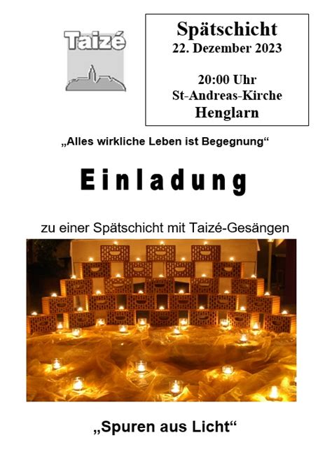 Taizé Spätschicht in St Andreas Henglarn am Freitag 22 Dezember um