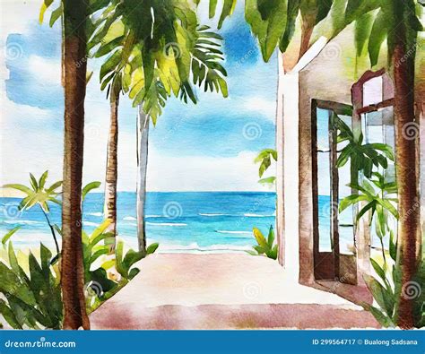 Watercolor of about a Beach House Stock Illustration - Illustration of ...