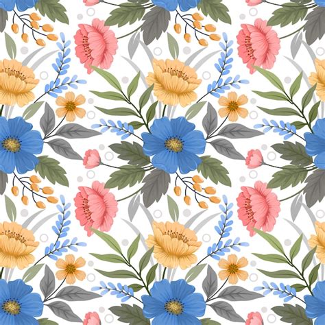 Premium Vector Colorful Hand Draw Flowers Seamless Pattern