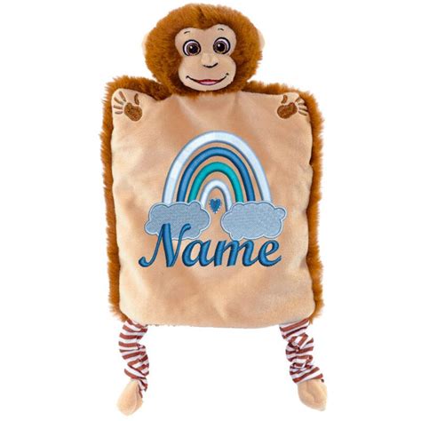 Handpuppe Affe Bestickt Mit Regenbogen Und Name Geschenkefabrikshop