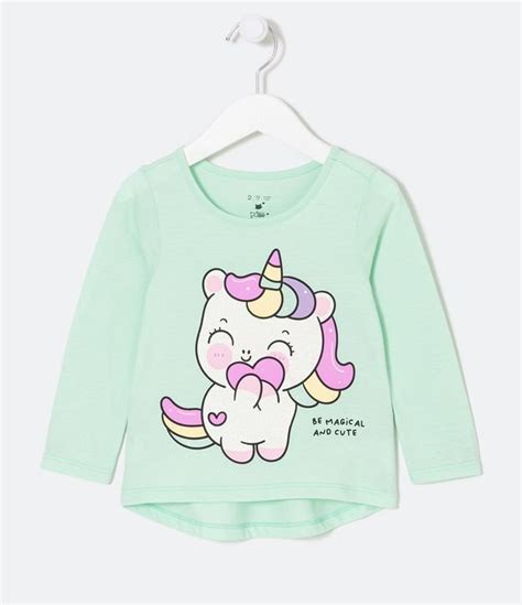 Blusa Infantil Estampa de Baby Unicórnio Tam 1 a 5 anos Azul