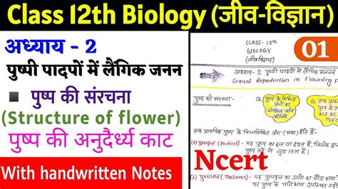 Class 12th Biology Chapter 2 पुष्पी पादपों में लैंगिक जनन पुष्प की