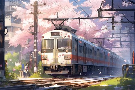 Premium AI Image | Anime scene of a train on a track with people ...