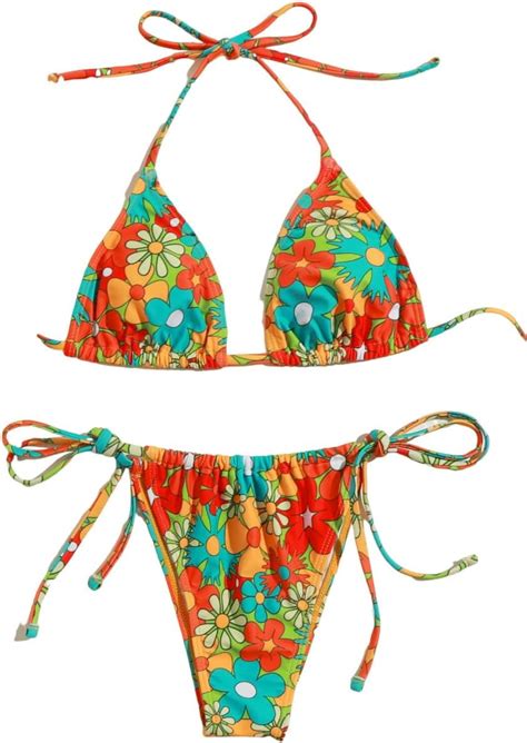 Women S Floral Print Piece Swimsuits Cute Bikini Set Halter Triangle
