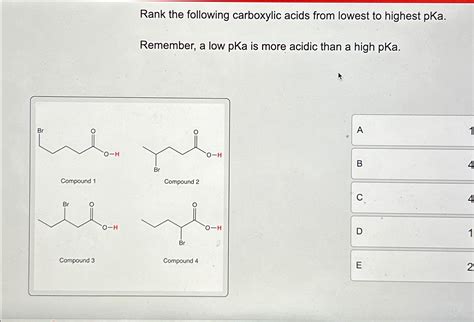 Rank The Following Carboxylic Acids From Lowest To Chegg